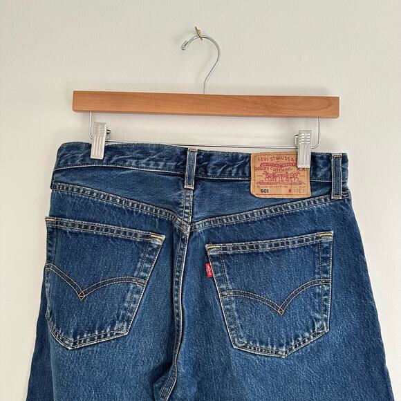 Levi's 501 Floral Patchwork Bell Bottom Flare Denim Jeans Dark Wash 33 - Picture 9 of 12